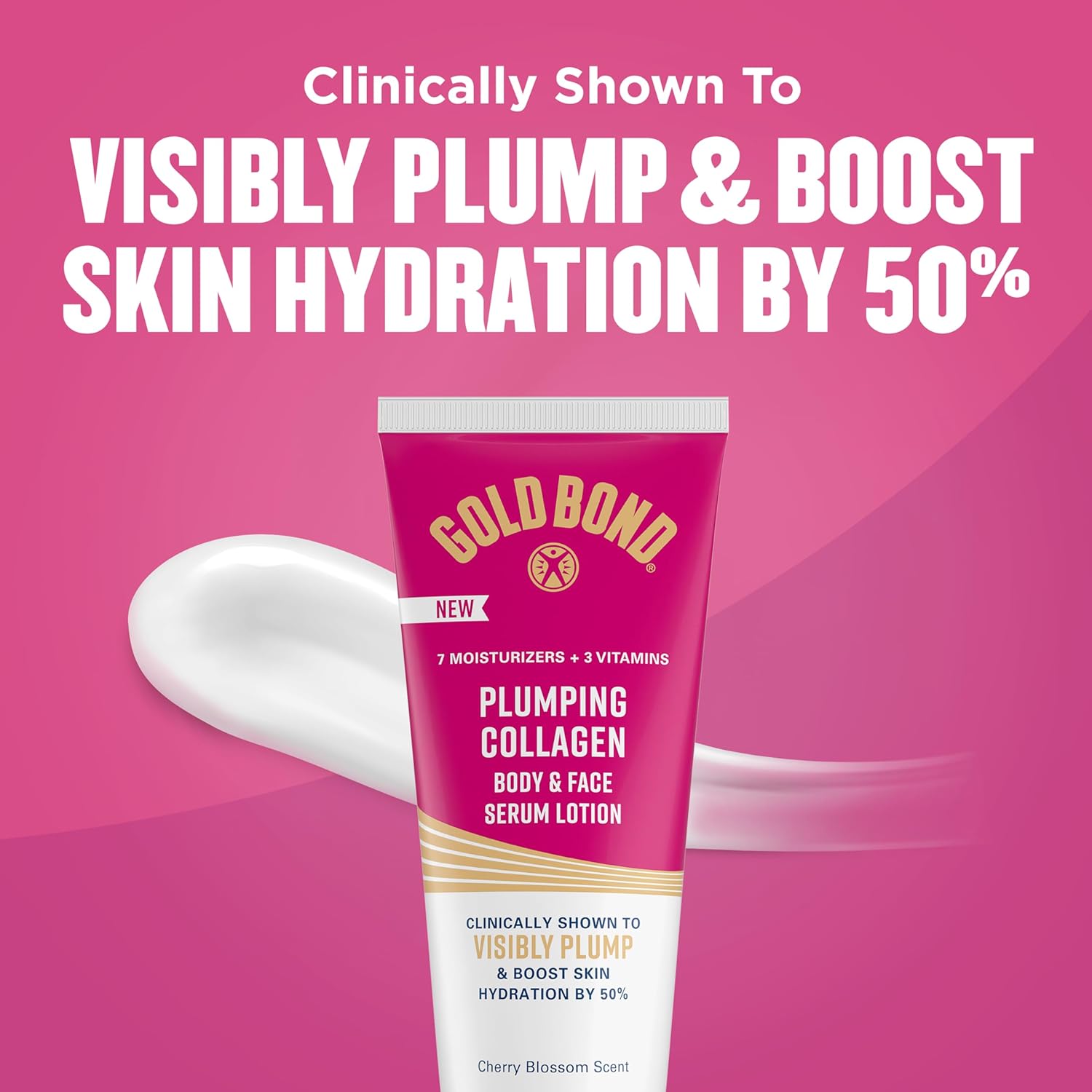 Gold Bond Plumping Collagen Body and Face Serum Lotion, Lightweight Hydrating Moisturizer with Collagen Peptide Complex, Jojoba and Grapeseed Oils to Visibly Plump Skin, Cherry Blossom Scent, 8 oz-FemmiqueWomen