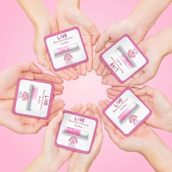 30 Pack Breast Cancer Awareness Favors Bulk Lip Balms Gifts Pink Ribbon Lip Balms Favors Breast Cancer Awareness Month Accessories Support Party Items Decorations for Women Men Survivors-FemmiqueWomen