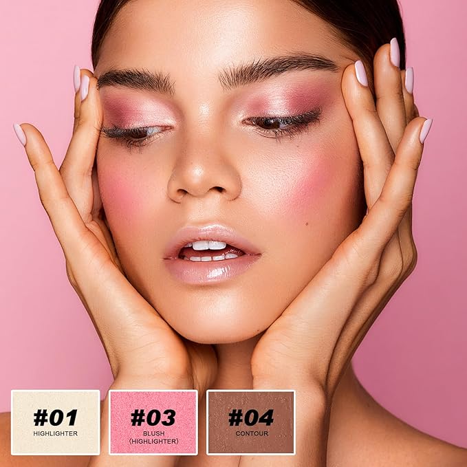 3 Colors Cream Contour Stick, Shades with Highlighter Stick,Blush Stick and Bronzer Contour Stick for Sculpt the Cheeks,Long Lasting,Waterproof,Matte & Dewy Finish for Women (LIGHT(1+3+4))-FemmiqueWomen