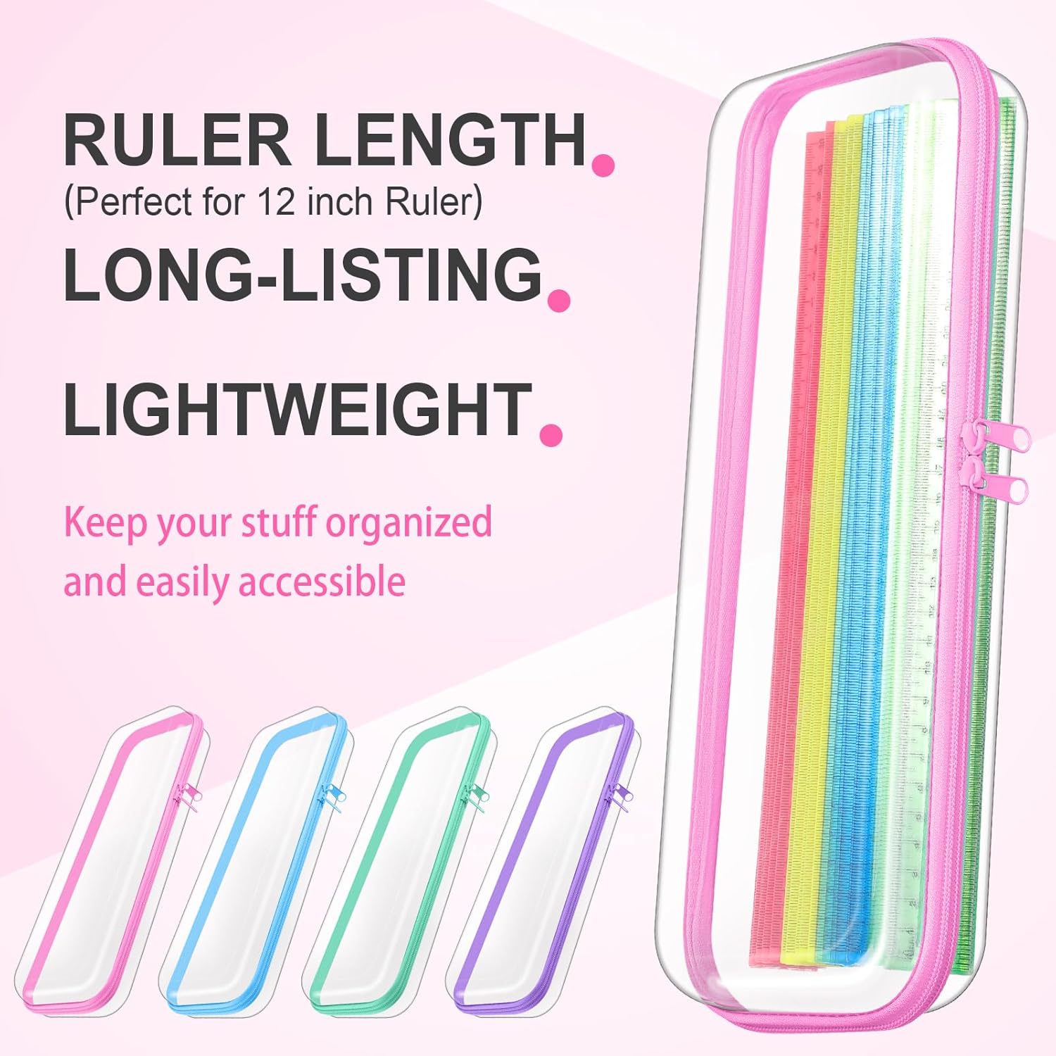 Hoolerry 4 Pcs Hard Clear Zipper Case Makeup Bags Plastic Pencil Pouch Transparent Storage Box Containers for Cosmetics, Snacks, Building Blocks, Puzzles(Pastel,13.2 x 4.7 x 2.4 in)-FemmiqueWomen