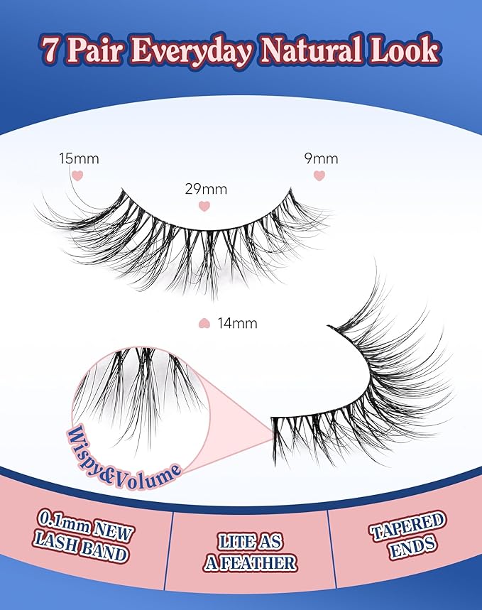 Cat eye Lashes Natural Wispy Lash Strip Natural Look Flared Eyelashes Fairy False Eye Lashes Fluffy False Eyelashes Soft 7 Pairs D97-FemmiqueWomen