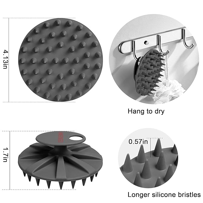 INNERNEED Scalp Massager Shampoo Brush, Wet & Dry Manual Scalp Care Head Scrubber Hair Washing, Soft Silicone Bristles, for Hair Growth, Dandruff Removal (Black+Gray)-FemmiqueWomen