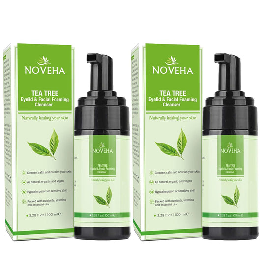 NOVEHA Tea Tree Oil Foaming Cleanser - Therapeutic Daily Skincare For For Eyelash & lids, MGD, Stye Eyes, Skin Dryness, Moisturize with Organic Ingredients, For All Skin Types (2 Pack)-FemmiqueWomen