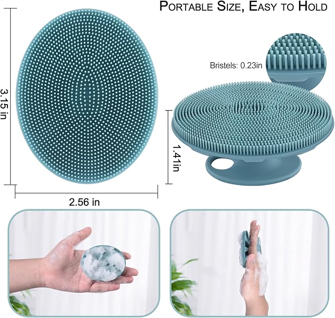 INNERNEED Silicone Face Scrubber, Exfoliating Brush Manual Handheld Facial Cleansing Brush Blackhead Remover, Food-Grade Soft Bristles (Dark Green+Pink)-FemmiqueWomen