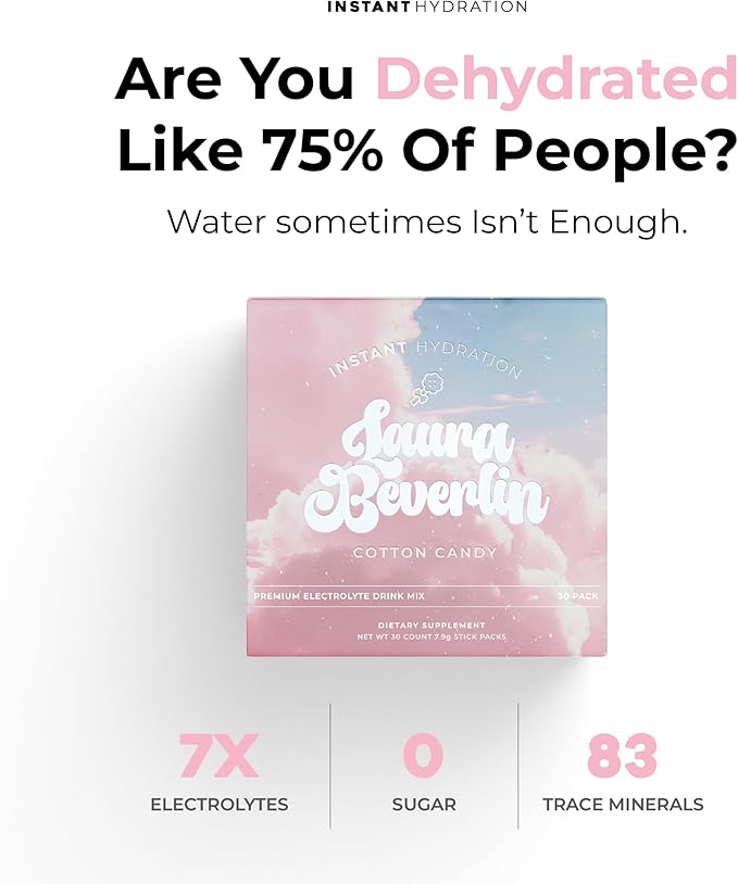 Instant Hydration Electrolytes Powder Packets - Cotton Candy Drink Mix - Zero Sugar - Keto, Vegan, Gluten-Free, Non-GMO - Boost Recovery, Brain Health, Muscle & Tissue Support- 30 Sticks-FemmiqueWomen