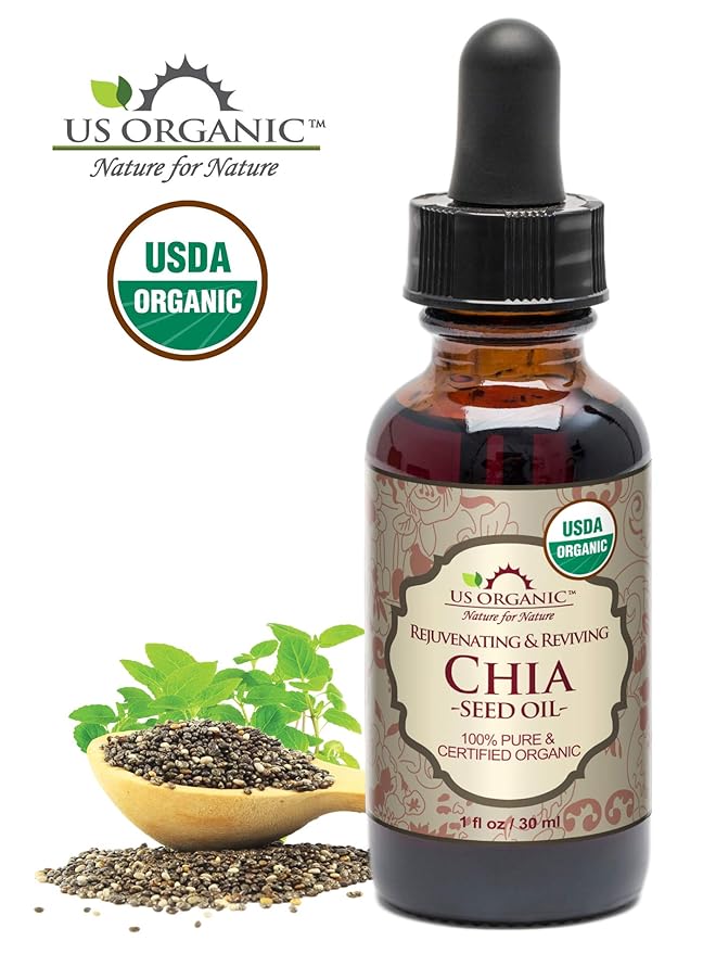 US Organic Chia Seed Oil, Certified Organic, Pure & Natural, Cold Pressed Virgin, Unrefined, Sourced from Paraguay, in Amber Glass Bottle w/Glass Eyedropper (1 oz (30 ml))-FemmiqueWomen