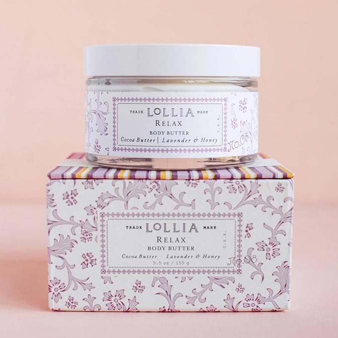 LOLLIA Relax Body Butter, 5.5 oz. - Lavender & Honey Fragrance - Shea Butter & Cocoa Butter, Body Lotion for Women, Hydrating & Smooth Body Moisturizer-FemmiqueWomen