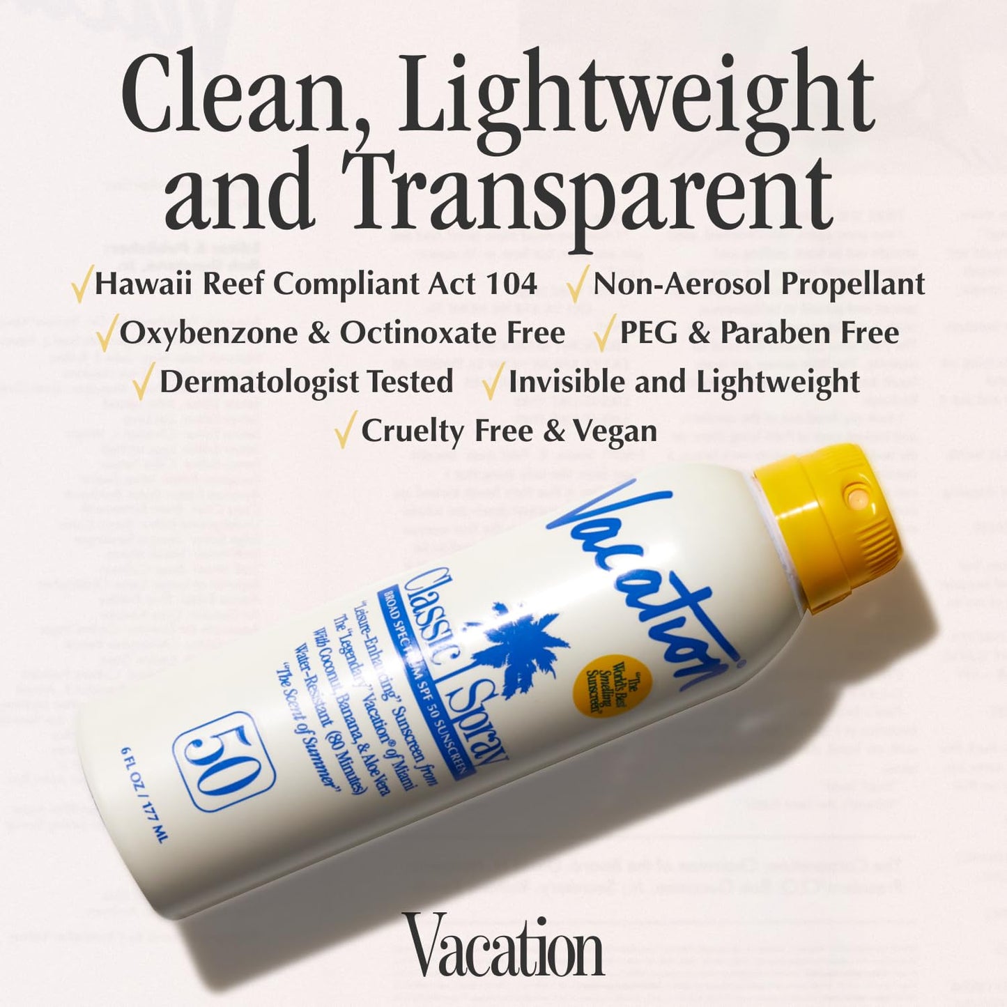 Vacation Classic Sunscreen Spray SPF 50, Water-Resistant, Lightweight, Transparent on All Skin Tones, Dermatologist-Tested, Vegan, 6 Fl. Oz. (Value Pack of 3)-FemmiqueWomen
