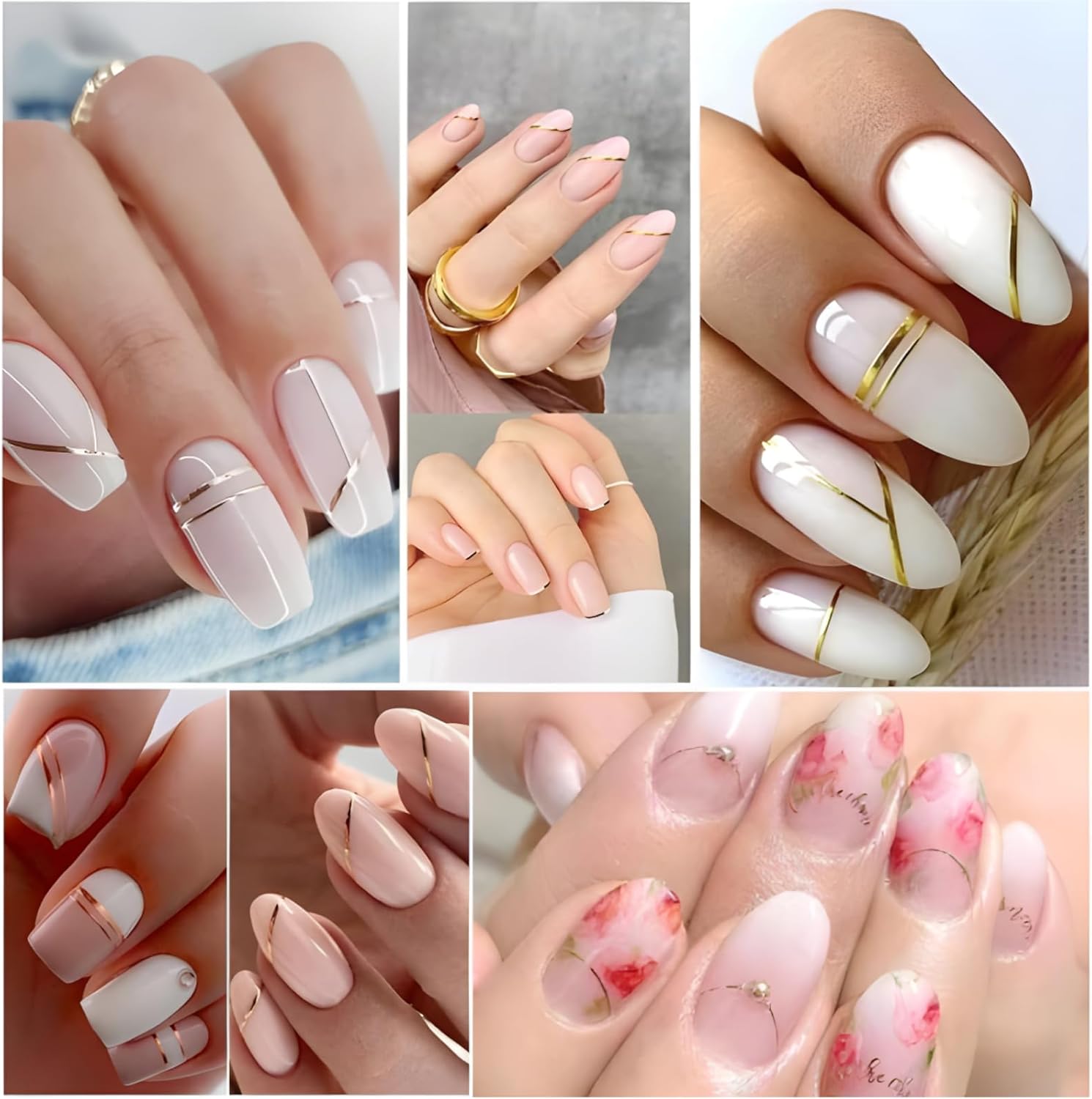 12 Sheets Gold Nail Stickers for Nail Art 3D Self Adhesive Line Nail Decals Gold Nail Art Stickers Gold Stripe Wave Nail Design French Nail Supplies for DIY Manicure Decoration for Women-FemmiqueWomen