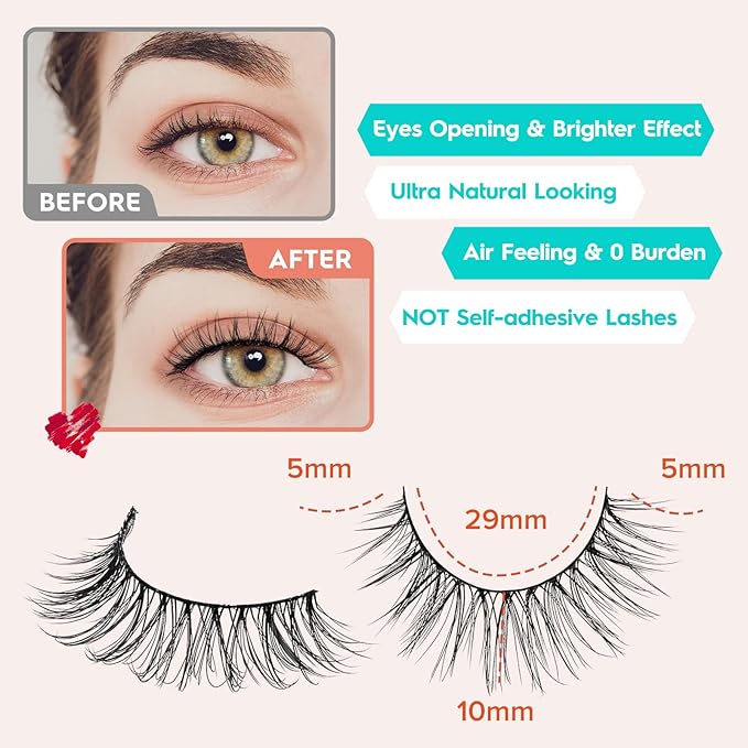 False Eyelashes Natural Look Wispy Lashes 10mm Short Lash C Curl 0.1MM Thin Band Lashes Pack Siligli Fake Eyelash 7 Pair-FemmiqueWomen