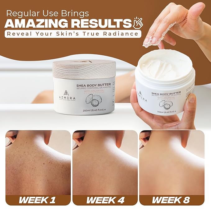 AZMERA Handcrafted Whipped Shea Body Butter – Unscented Moisturizer for Dry, Sensitive Skin with Argan Oil & Vitamin E – Vegan, Non-Greasy Whipped Body Butter for Women & Men – 8.82 oz-FemmiqueWomen
