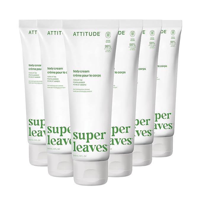 ATTITUDE Body Cream, Moisturizer for Dry Skin, EWG Verified, Vegan & Dermatologist-Tested, Deep Hydration, Pear & Amber Scent, 8 Fl Oz (Pack of 6)-FemmiqueWomen