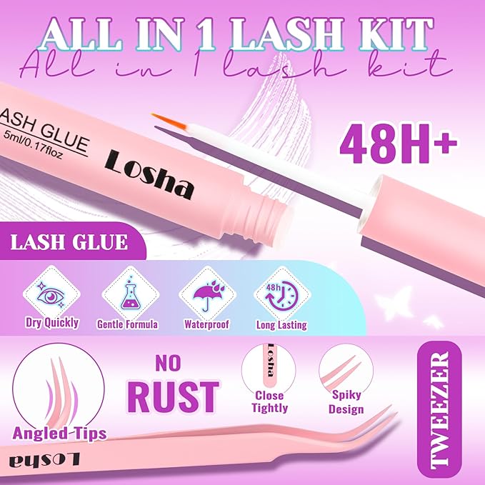 Losha Lashes Fluffy False Eyelashes 10 Pairs Spiky Cat Eye Lashes Kit with Lash Glue and Lash Tweezers 3D Volume Fake Eyelashes Soft Faux Mink Lashes Pack (Bold)-FemmiqueWomen