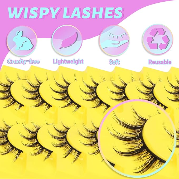 Losha Lashes Wispy Manga Lashes Natural False Eyelashes 9 Pairs Thin Eye Lashes Pack Soft Anime Fake Eyelashes (Manga)-FemmiqueWomen