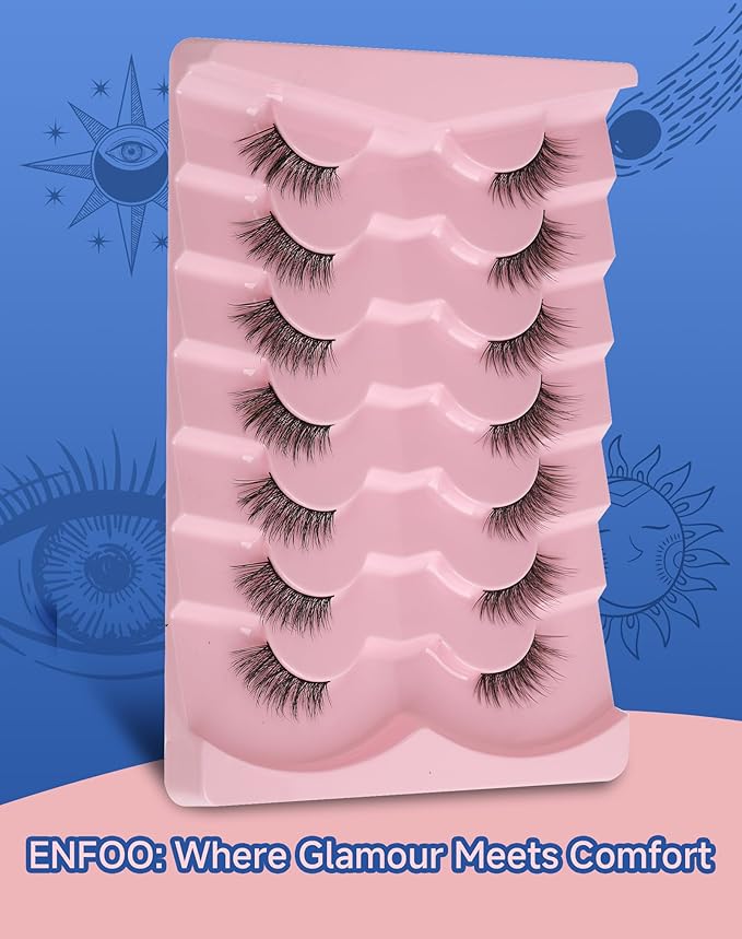 Half Lashes Natural Eyelashes Wispy Lashes Natural Look Cat Eyelashes False Corner Lash Soft Fluffy 3/4 False Eyelash 7 Pairs 14MM D19-FemmiqueWomen