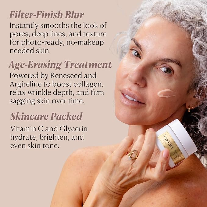 Nakery Pave The Way Flawless Filter Wrinkle Filler, Anti Aging Face Cream for Women, Instantly Smooths Deep Wrinkles, Blurs Imperfections, Skin Tightening Primer, Clinically Proven Formula Made in USA-FemmiqueWomen