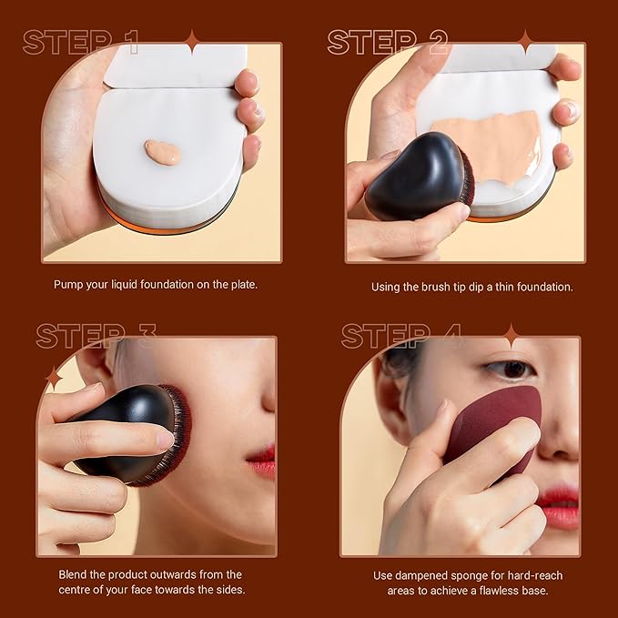 Jessup Foundation Brush with Makeup Sponge, Black Makeup Brush Flat Top Kabuki Brush for Liquid Blending Stippling, T881-FemmiqueWomen