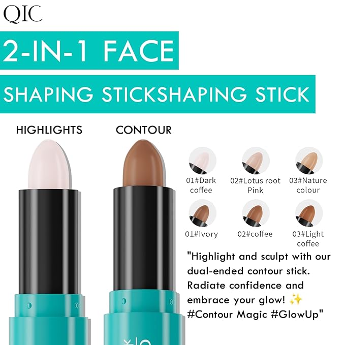 2-in-1 Contour & Highlighter Stick - Dual-Ended, Waterproof, Long-Lasting, for All Skin Tones (01# Ivory + Dark coffee)-FemmiqueWomen