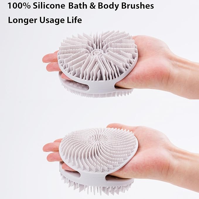 2 PC Silicone Exfoliating Body Scrubber, Silicone Body Shampoo Brush, Soft Silicone Loofah for Sensitive Skin, Shower Silicone Hair Scalp Massager, Easy to Clean, Lather Well(Gray&Green)-FemmiqueWomen