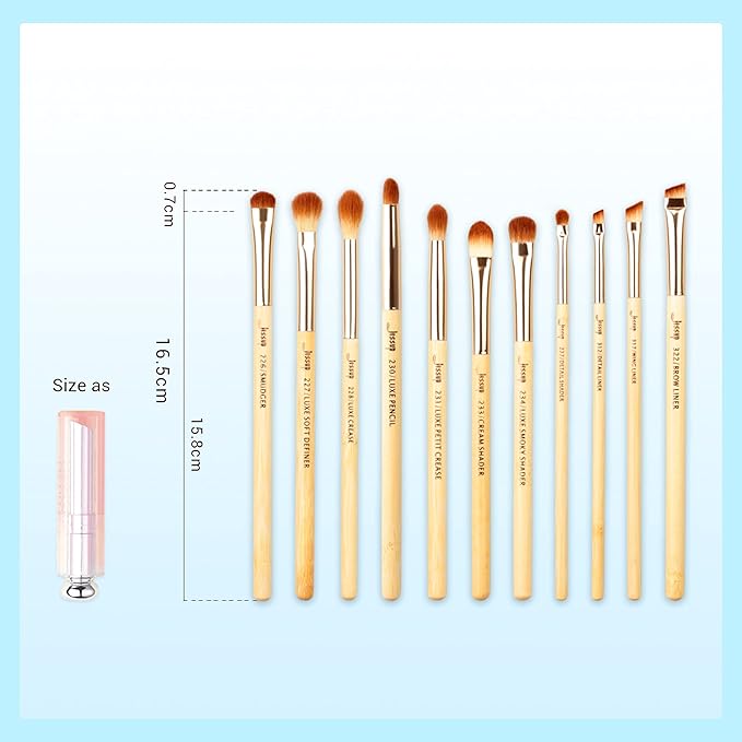 Jessup Eye Makeup Brushes Set, Premium Synthetic Eyeshadow Blending Concealer Eyebrow Eyeliner Brush, 15pcs Labeled Bamboo Make Up Brushes T137-FemmiqueWomen