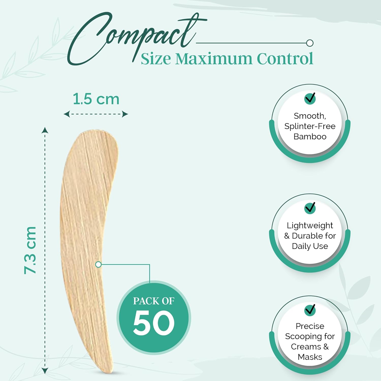 Bamboo 50-pack Cosmetic Facial Makeup Spoon Spatula Mini Makeup Spatula, Biodegradable Compostable Cosmetic Cream Spatulas Spoon, Skincare Scoop Applicator Facial Massage Beauty BPA FREE (Standard)-FemmiqueWomen