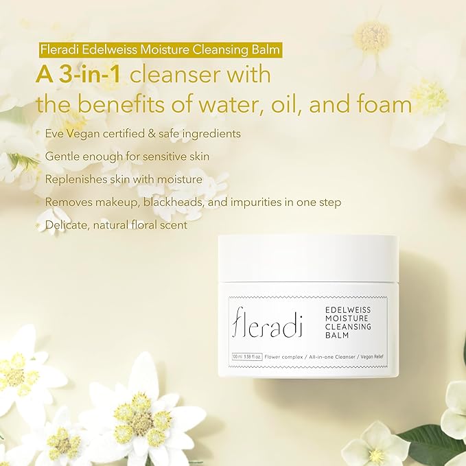 Edelweiss Cleansing Balm – Vegan Makeup Remover and Face Cleanser with Natural Flower Extracts. Korean Skincare, No Parabens or Sulfates (3.38 fl oz)-FemmiqueWomen
