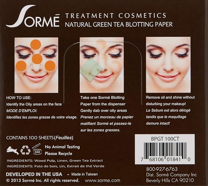 Sorme' Treatment Cosmetics Blotting Paper, Green Tea, 0.5 oz.-FemmiqueWomen