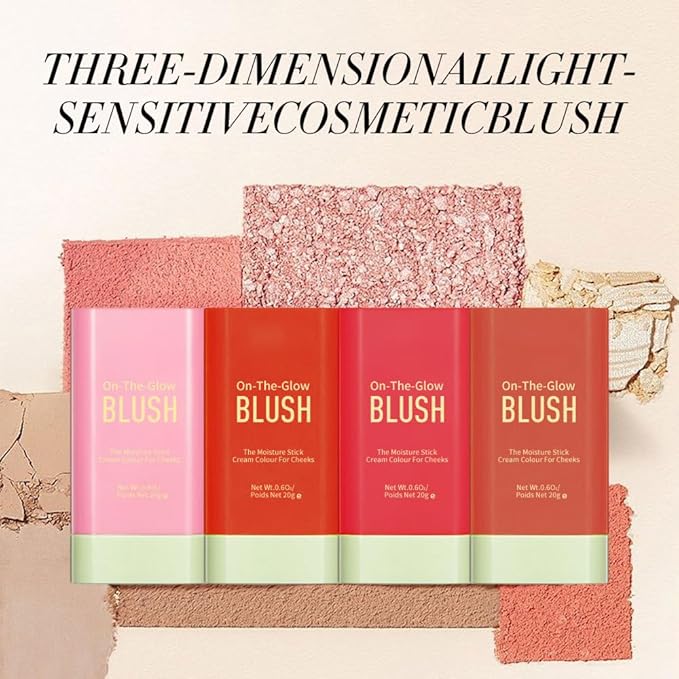 3-in-1 Cream Blush Stick for Cheeks Lips Eyes, Waterproof Natural Finish Tinted Makeup Stick, Hydrating Multi-Use Blush Balm-FemmiqueWomen