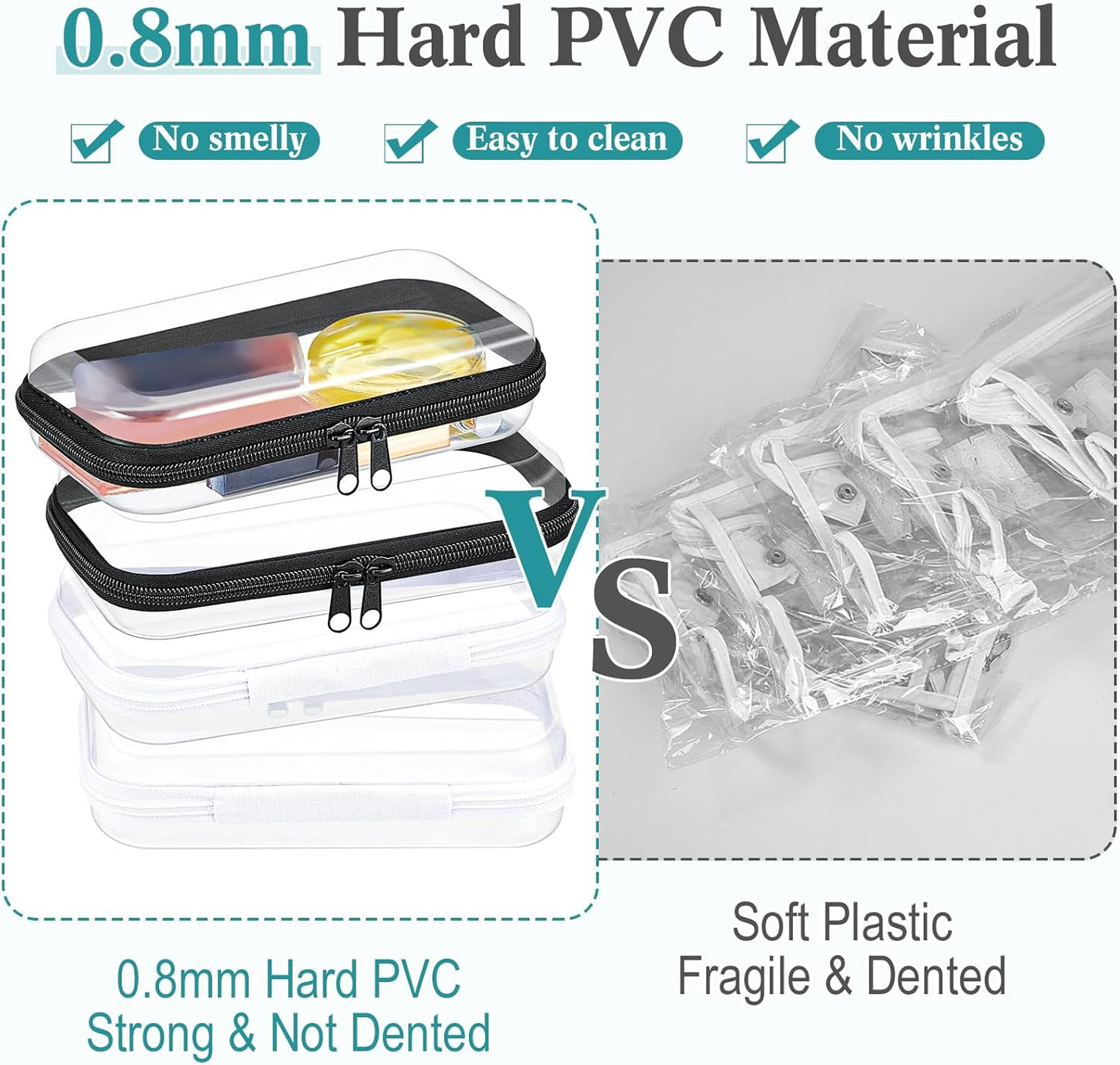 Hoolerry 4 Pcs Hard Clear Zipper Case Makeup Bags Plastic Pencil Pouch Transparent Storage Box Containers for Cosmetics, Snacks, Building Blocks, Puzzles(Black and White,7.5 x 3.9 x 2 in)-FemmiqueWomen