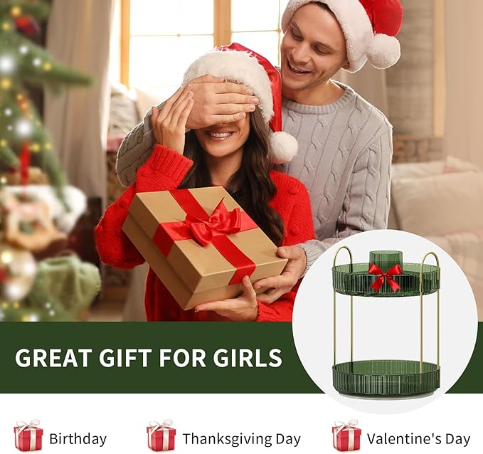 360° Rotating Makeup Organizer, Large-Capacity Skincare Make Up Storage 2 Tier Perfume Organizers Cosmetic Dresser Organizer with Makeup Brush Holder, Fits Bedroom, Bathroom, Vanity Shelf Countertop-FemmiqueWomen