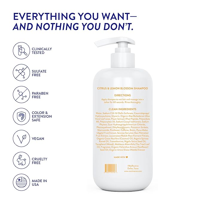 Routine Wellness Anti-Thinning Shampoo for Thinning Hair - Biotin DHT Blocker Women & Men - Color Safe Shampoo for Hair Loss & Healthy Hair - Citrus & Lemon Blossom - 14oz-FemmiqueWomen