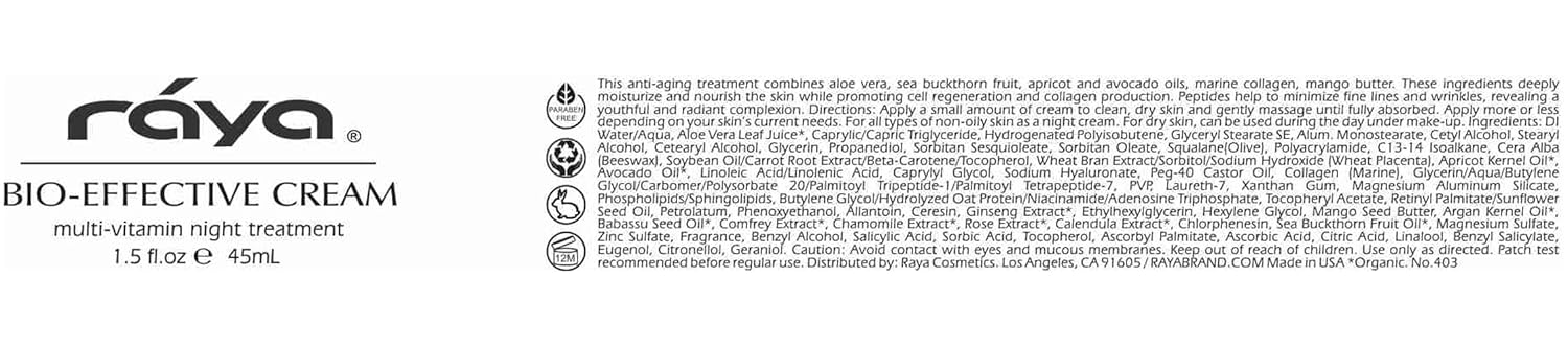 Raya SPA Bio-Effective Night Cream | Deep Recovery Anti-Aging Facial Moisturizer | Firming & Wrinkle Repair | Overnight Face Care for Tone Reviving & Beauty Sleep | Non-Oily Renewing Cream-FemmiqueWomen