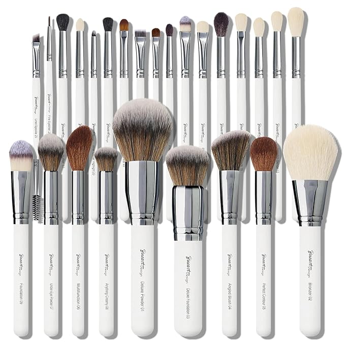 Professional Makeup Artist Brushes Set 26Pcs Real Natural Goat Hair Labeled White Makeup Brush Set with Foundation Powder blush concealer blending eyeshadow contour make up brushes set-FemmiqueWomen