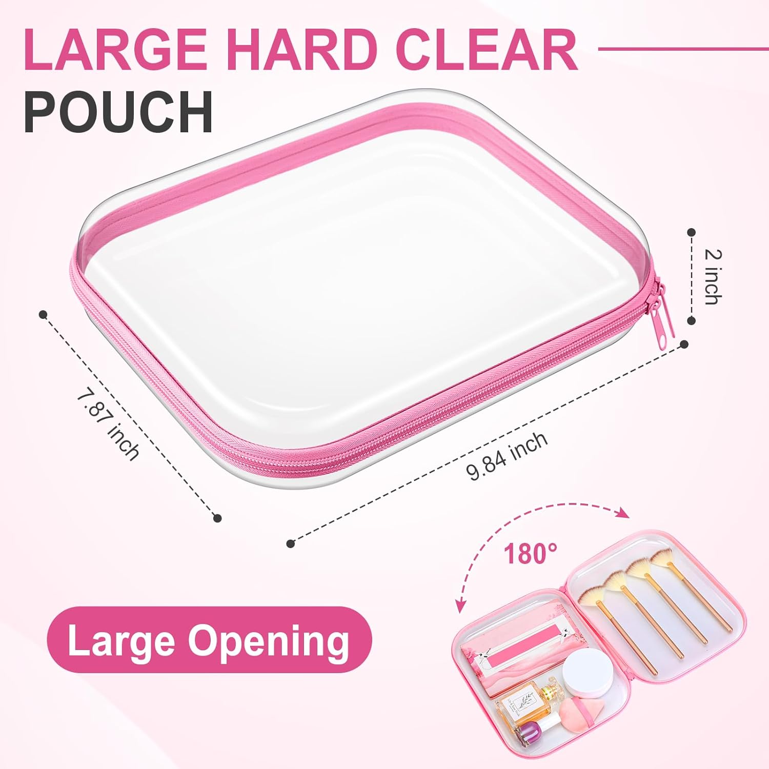 Sanwuta 6 Pcs Clear Hard Zipper Case Pencil Pouches Hard Plastic Zipper Pouches Makeup Bag Transparent Cases for Snacks Plastic Storage Organizer Box for Travel(Pink,9.84 x 7.87 x 2 Inch)-FemmiqueWomen
