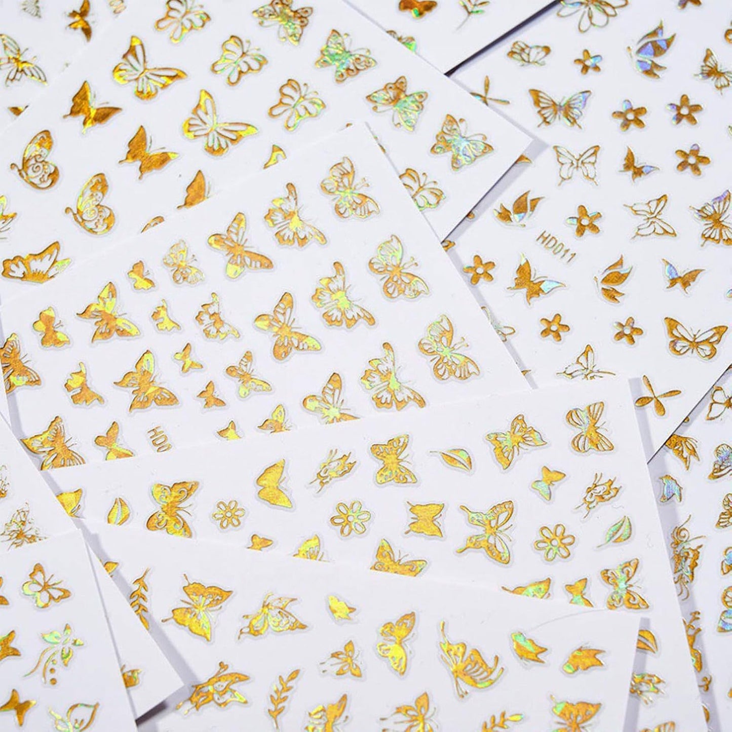 16 Sheets Butterfly Nail Art Stickers Decals 3D Self-Adhesive Gold Metallic Butterfly Nail Stickers Holographic Butterflies Design Nail Art Supplies for Women Acrylic Nail Art Decoration Accessories-FemmiqueWomen