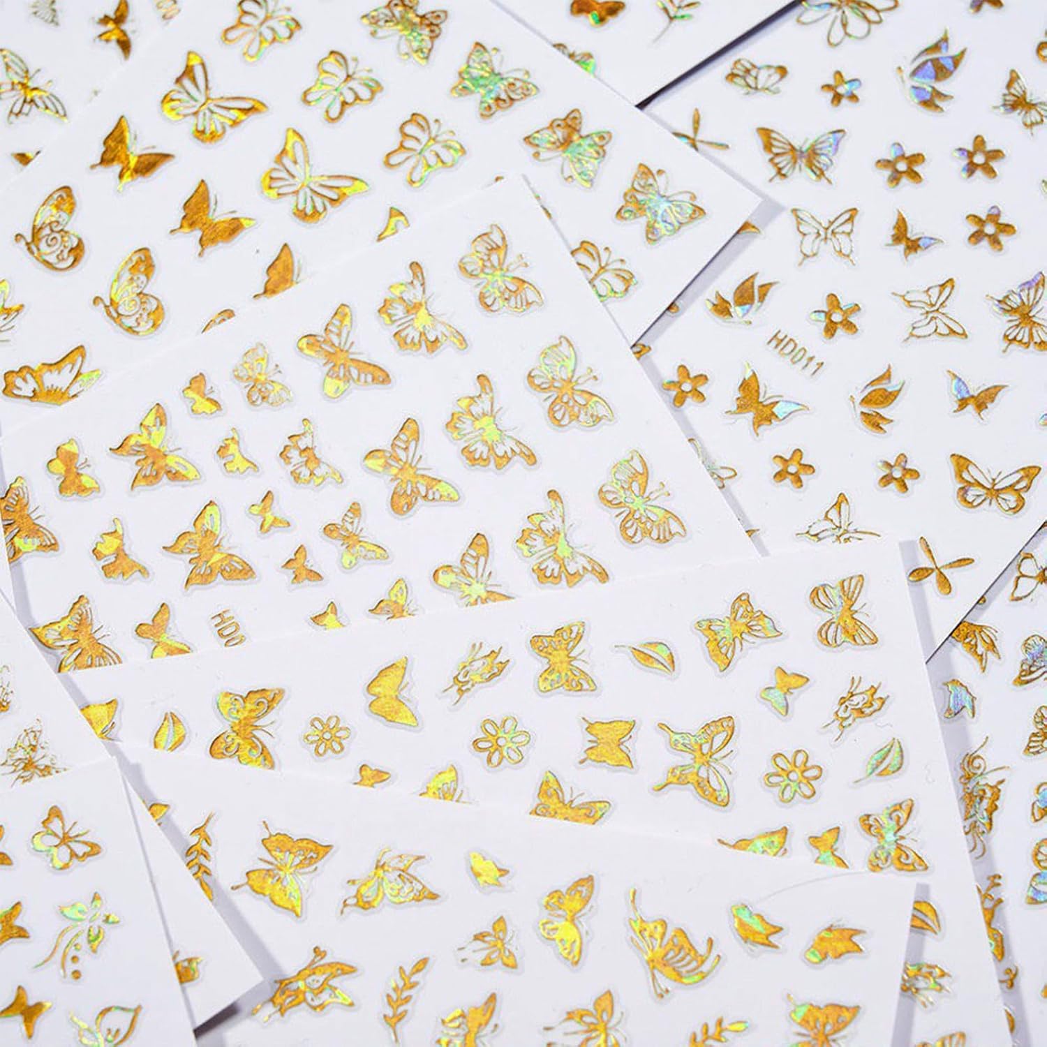 16 Sheets Butterfly Nail Art Stickers Decals 3D Self-Adhesive Gold Metallic Butterfly Nail Stickers Holographic Butterflies Design Nail Art Supplies for Women Acrylic Nail Art Decoration Accessories-FemmiqueWomen