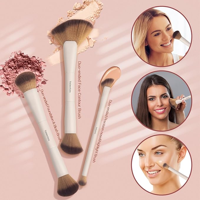 Makeup Brushes, Dual End Makeup Brush Set 7 Pcs, Foundation Contour Powder Concealer Eye Shadows Blush Make Up Brushes, Travel Gift Set, Cruelty-Free-FemmiqueWomen