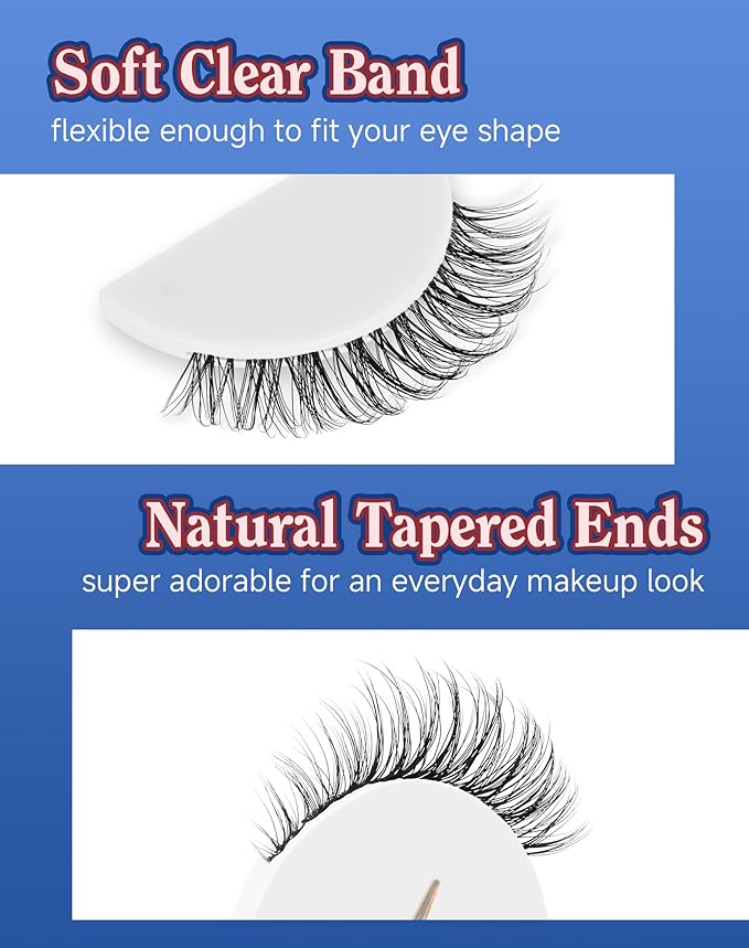 Short Lashes Natural Look Everyday Wispy Eyelashes Mink Flared Eyelashes Strip False Eye Lash Soft Clear Band 7 Pairs SF-05-FemmiqueWomen