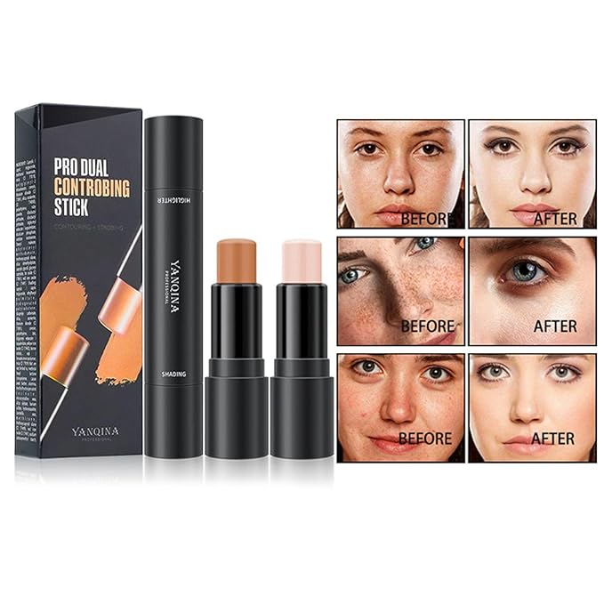 2023 Upgrade Contour Stick, 2 Colors Double-end Contour Highlighter Stick Contour Stick Face Highlighter Contour Makeup Contouring Sticks Cream Concealer (Ivory, Dark Brown)-FemmiqueWomen