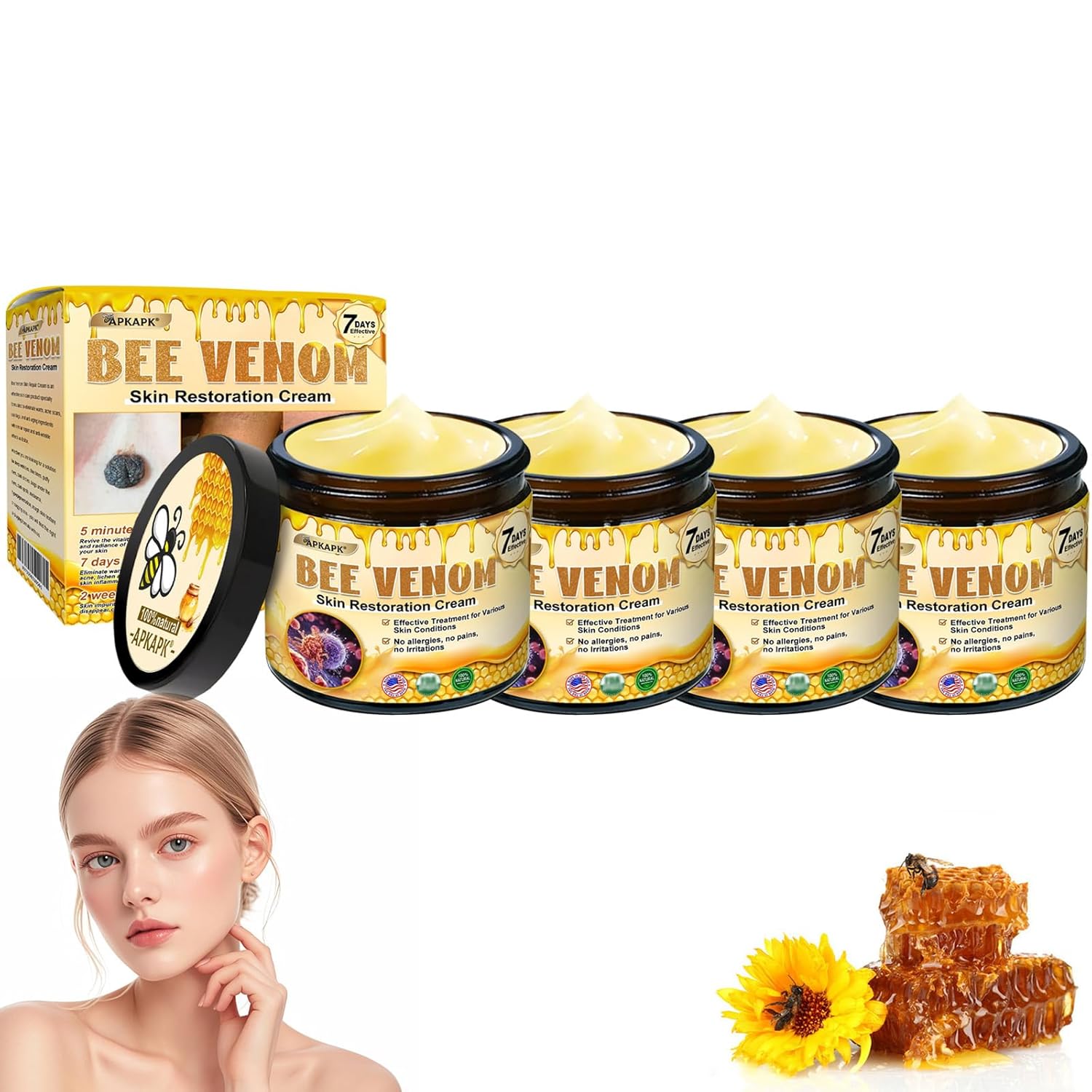 Bee Venom Skin Restoration Cream, Bee Venom Skin Treatment Cream, Professional Bee Venom Comprehensive cream - Anti-Wrinkle Moisturizing for All skin Typess (4)-FemmiqueWomen