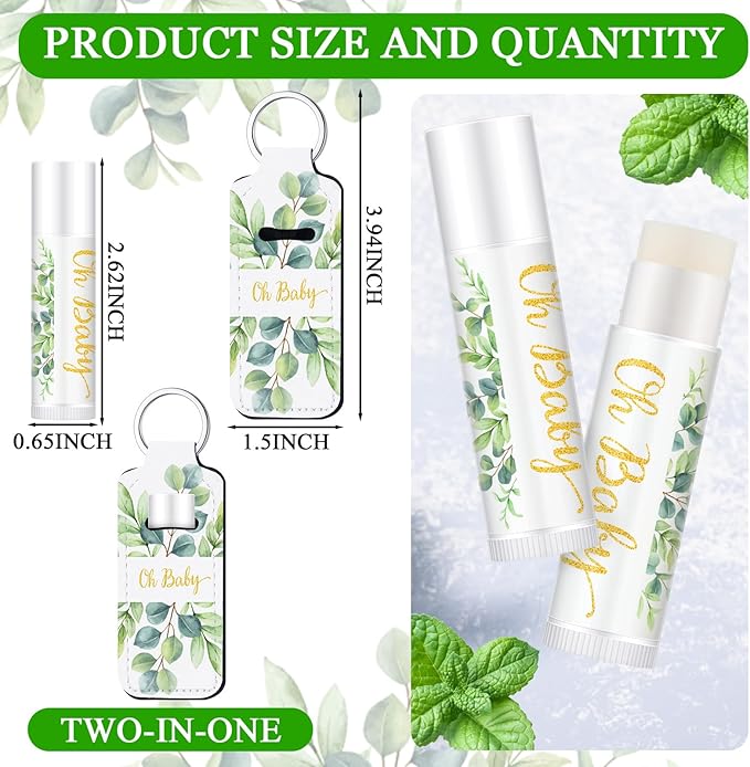 18 Sets Baby Shower Bridal Shower Favors for Guests Bulk Lip Balm and Lipstick Holder Keychains Set Baby Shower Bridal Shower Goodies Bags Thank You Gifts for Guests(Eucalyptus Baby)-FemmiqueWomen
