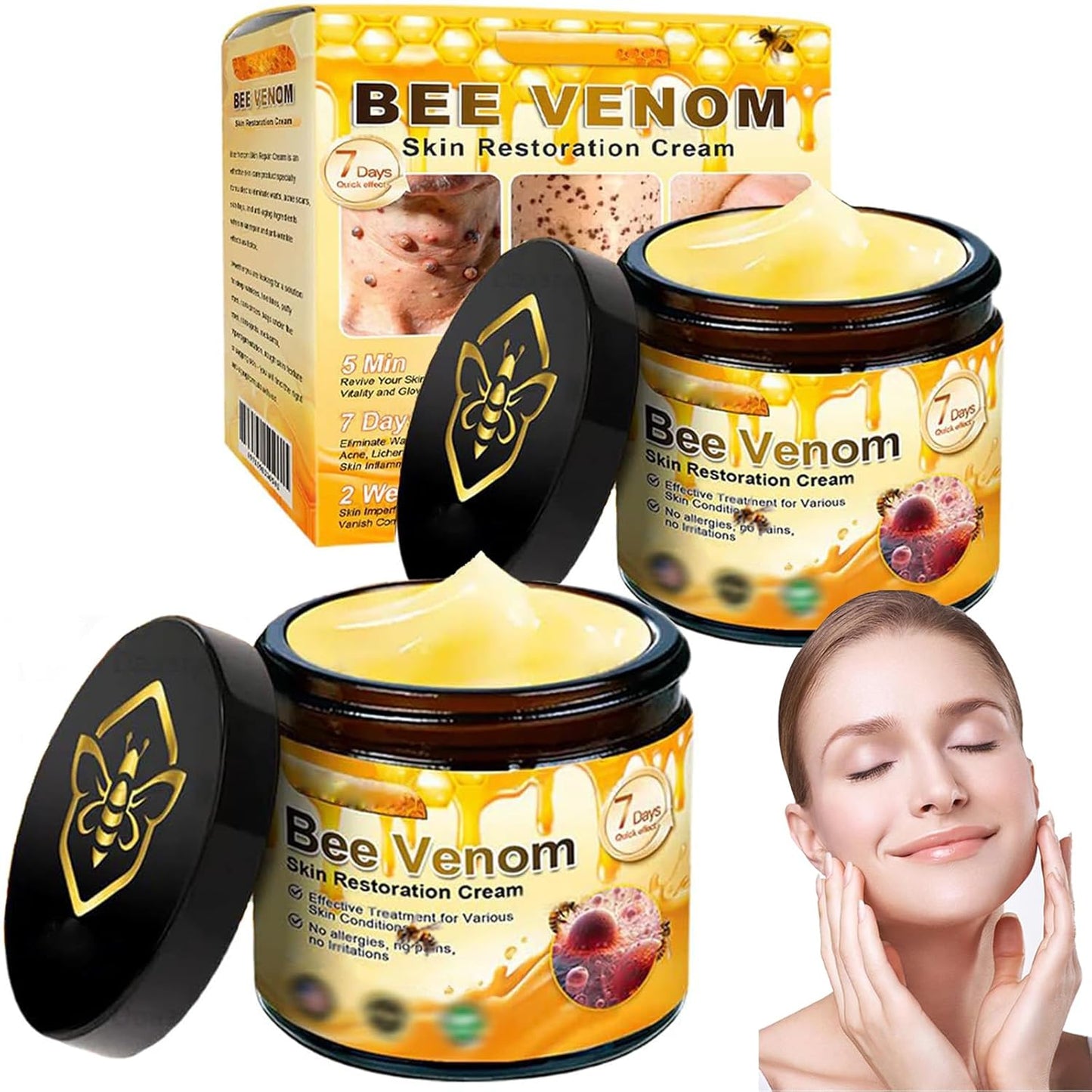 2PCS Bee Venom Skin Restoration Cream, Bee Venom Skin Treatment Cream, Effectively Reducing Blemishes & Comprehensive Moisturizer for All skin Types-FemmiqueWomen