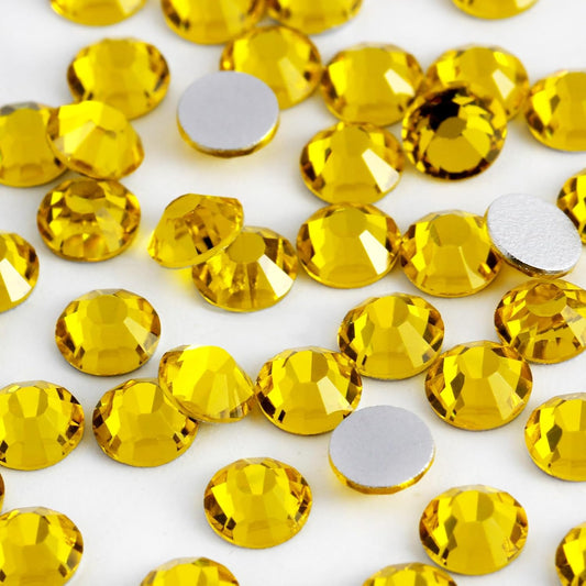 3000PCS SS8 Flatback Rhinestones | 12-Facet Diamond-Cut Glass Gems for Nail Art, Clothing, DIY Crafts |Glue-On Decoration Stones with Silver Backing(Citrine)-FemmiqueWomen
