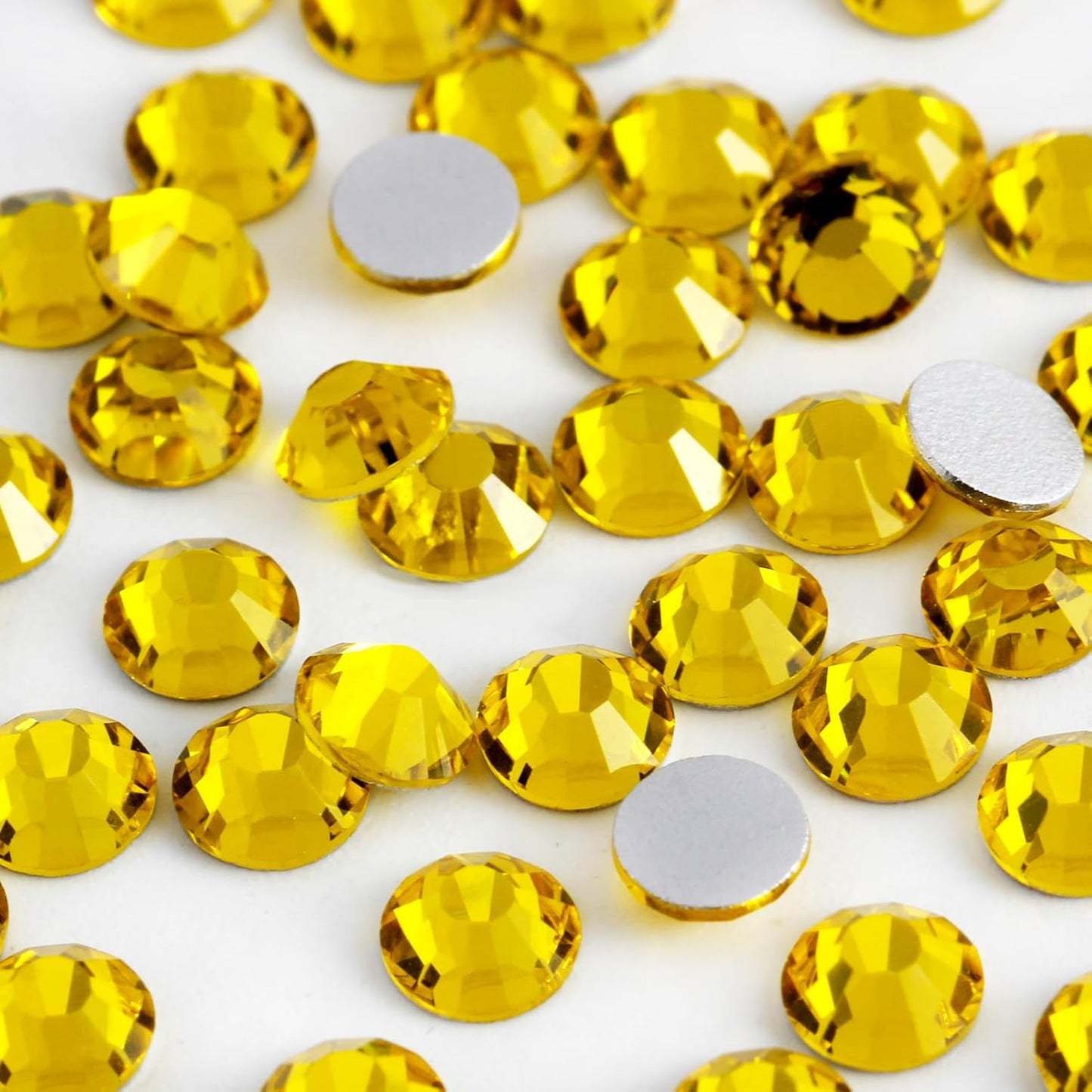 3000PCS SS10 Flatback Rhinestones | 12-Facet Diamond-Cut Glass Gems for Nail Art, Clothing, DIY Crafts |Glue-On Decoration Stones with Silver Backing(Citrine)-FemmiqueWomen