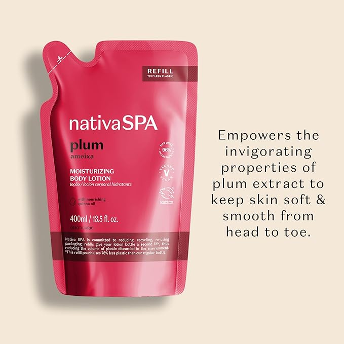 Nativa SPA by O Boticário, Plum Moisturizing Body Lotion Refill Pack, Fragranced Moisturizer Enriched with Purified Quinoa Drops to Boost Hydration, 13.5 Ounce-FemmiqueWomen