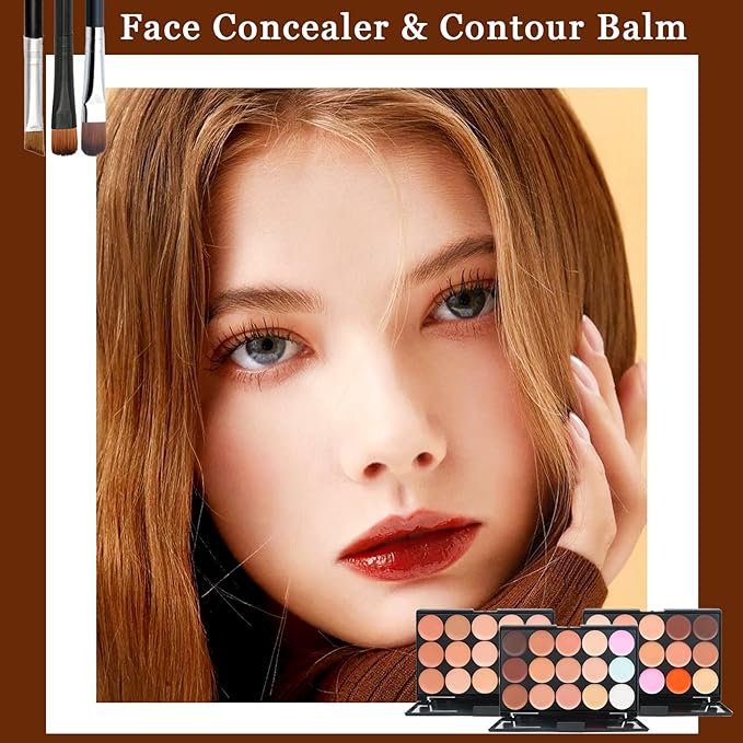 15 Color Contour Palette,Waterproof Long Lasting Facial Correcting Concealer Palettes,Cream Foundation Makeup Palettes with Brushes,Color Correcting Palettes for Women (3 Pack)-FemmiqueWomen