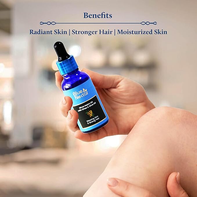 Blue Nectar Ayurveda Navel Oil with Ghee & Olive for Belly Oiling | Natural Belly Button (Nabhi) Oil for Radiant Skin & Deep Hydration (22 Herbs, 0.33Fl Oz)-FemmiqueWomen