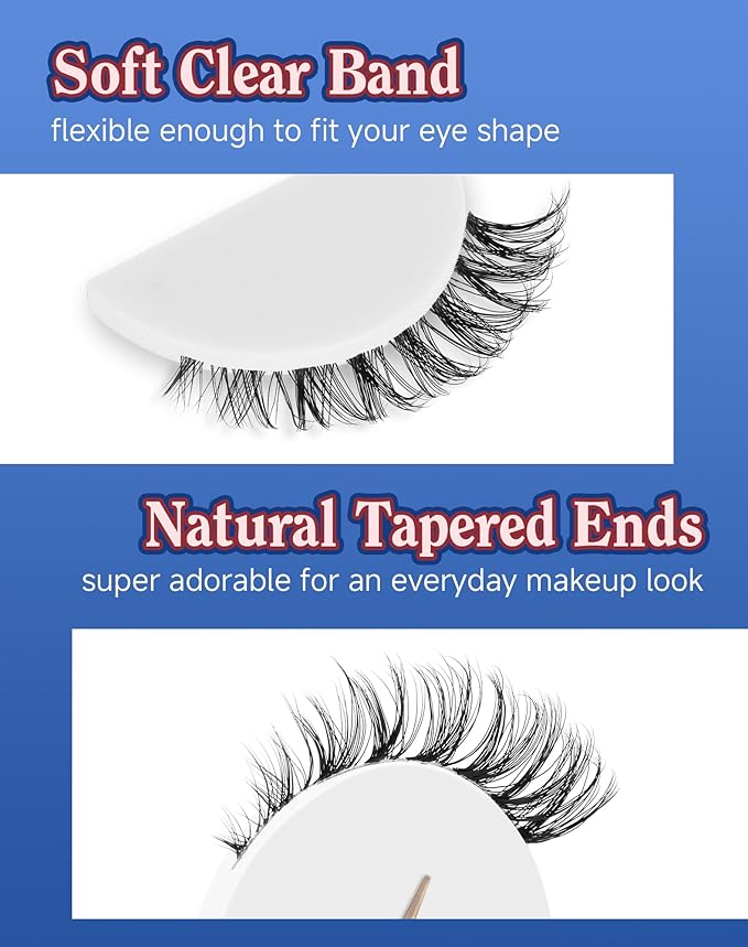 Small Lashes Wispy Short Eyelashes Natural Look Flared Strip False Eyelash Soft Clear Band Lash Pack 7 Pairs SF-07-FemmiqueWomen