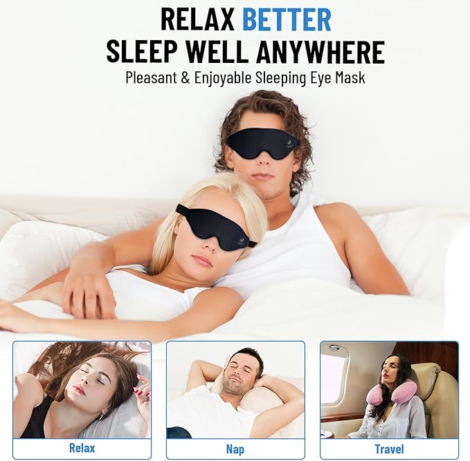 3D Sleep Mask for Men Women | 100% Blackout, Zero Eye Pressure, Breathable Material | Comfortable Night Blindfold for Sleeping, Travel and Meditation (Black)-FemmiqueWomen