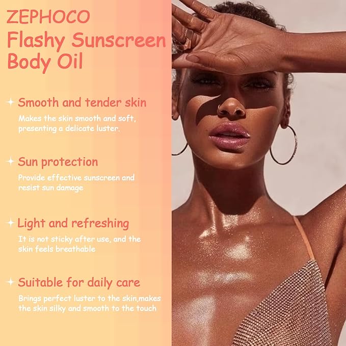Broad Spectrum SPF 50 Sheer Body Sunscreen Setting Mist Sunscreen Body Glow Oil Spray for Face & Body with Gold Mica Sun-kissed Glow Skin Illuminator Hydrating Non-Greasy (A)-FemmiqueWomen